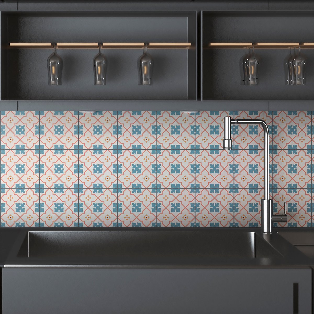Ambiance Sticker Zelfklevende tegelmuurstickers voor keuken en badkamer - 9 Fotina Azulejo tegelstickers - 9 stickers 10x10cm Multi color