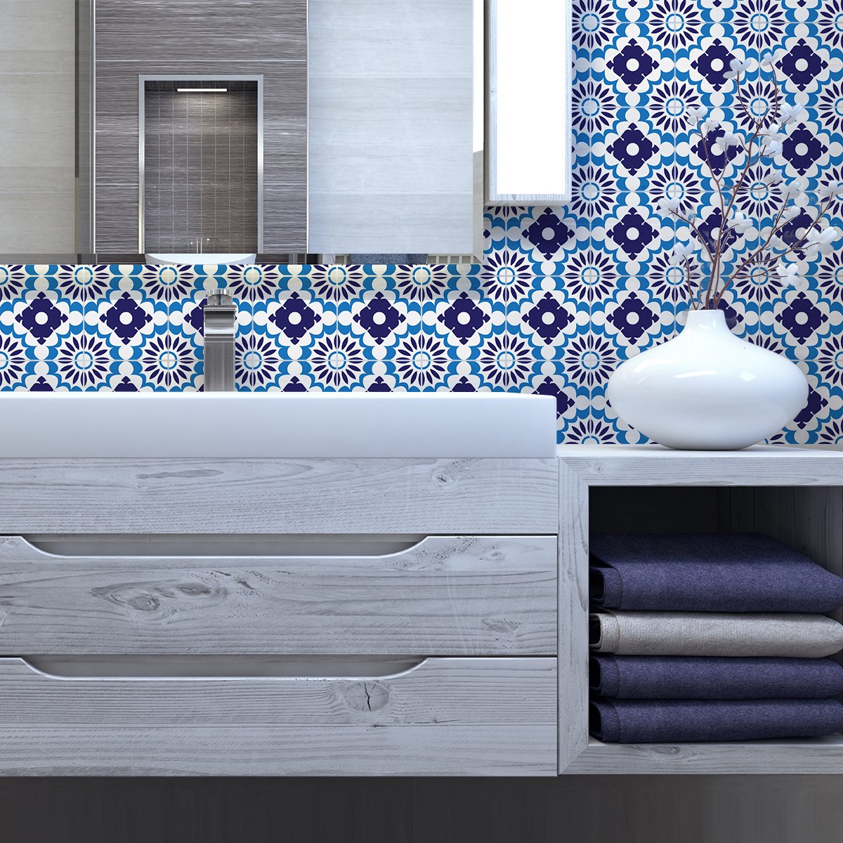 Ambiance Sticker Zelfklevende tegelmuurstickers voor keuken en badkamer - 9 Claudia Azulejos tegelstickers - 9 stickers 20x20cm Multi color