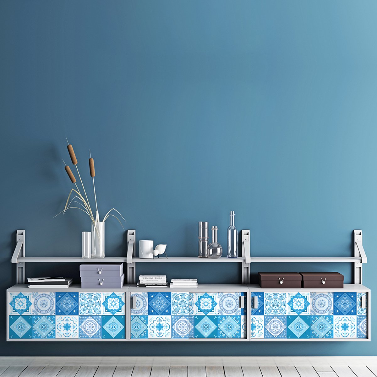 Ambiance Sticker Meubeldecoratiestickers - Zelfklevende stickers voor keuken en woonkamer - 30 SUZIA Cementtegel meubelstickers - 30 stickers 10x10cm Multi color