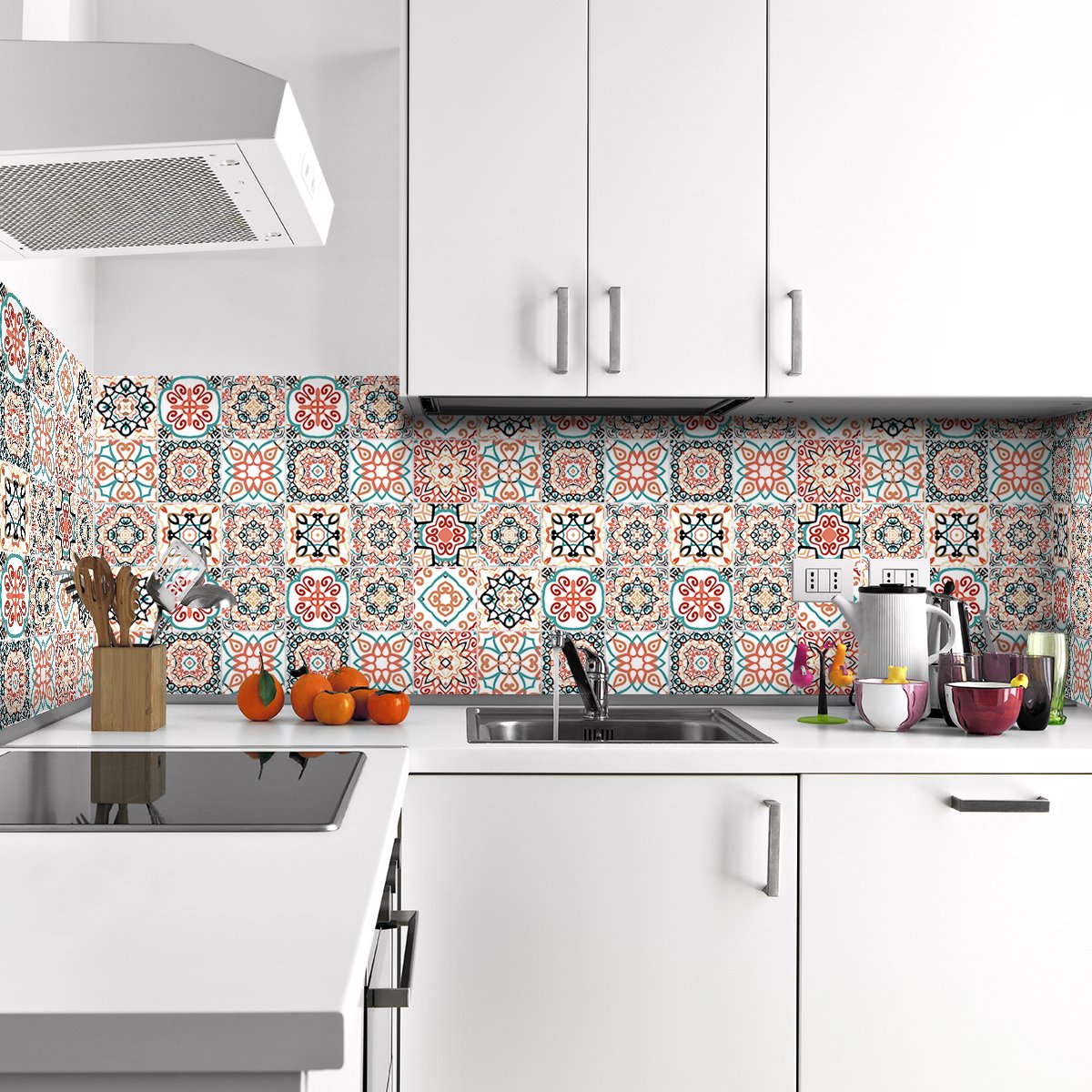 Ambiance Sticker Zelfklevende tegelmuurstickers voor keuken en badkamer - 30 Azulejos Carmilio tegelstickers - 30 stickers 10x10cm Multi color