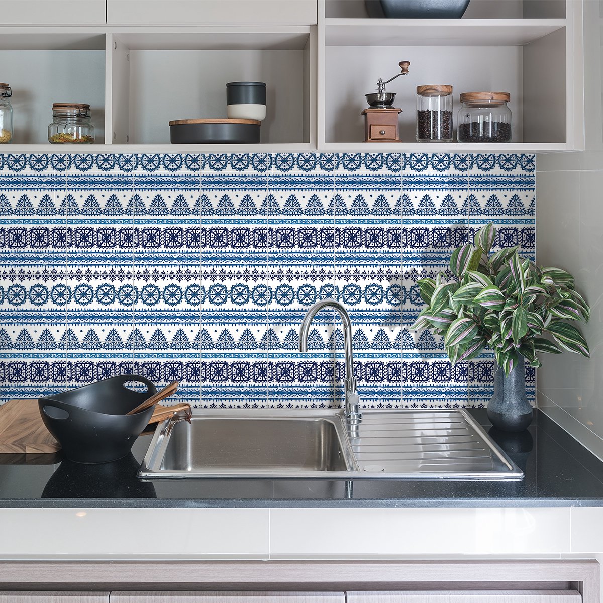 Ambiance Sticker Zelfklevende tegelmuurstickers voor keuken en badkamer - 24 etnische Kisangani tegelstickers - 24 stickers 10x10cm Multi color