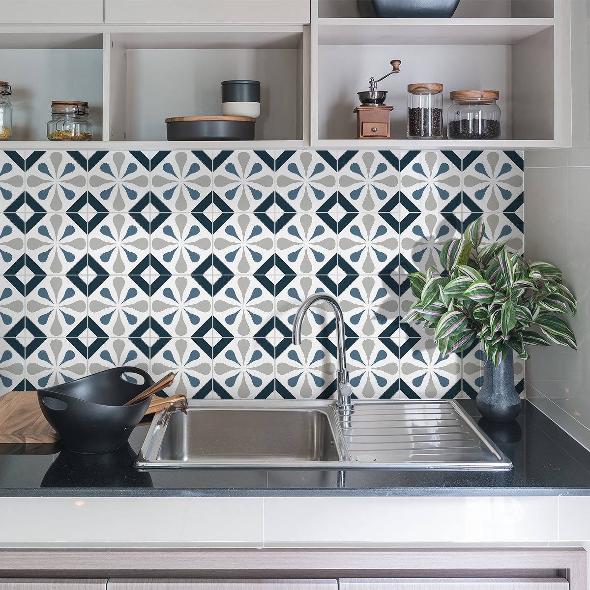 Ambiance Sticker Zelfklevende tegelmuurstickers voor keuken en badkamer - 9 Carmina Azulejos cementtegelstickers - 9 stickers van 15x15 cm Multi color