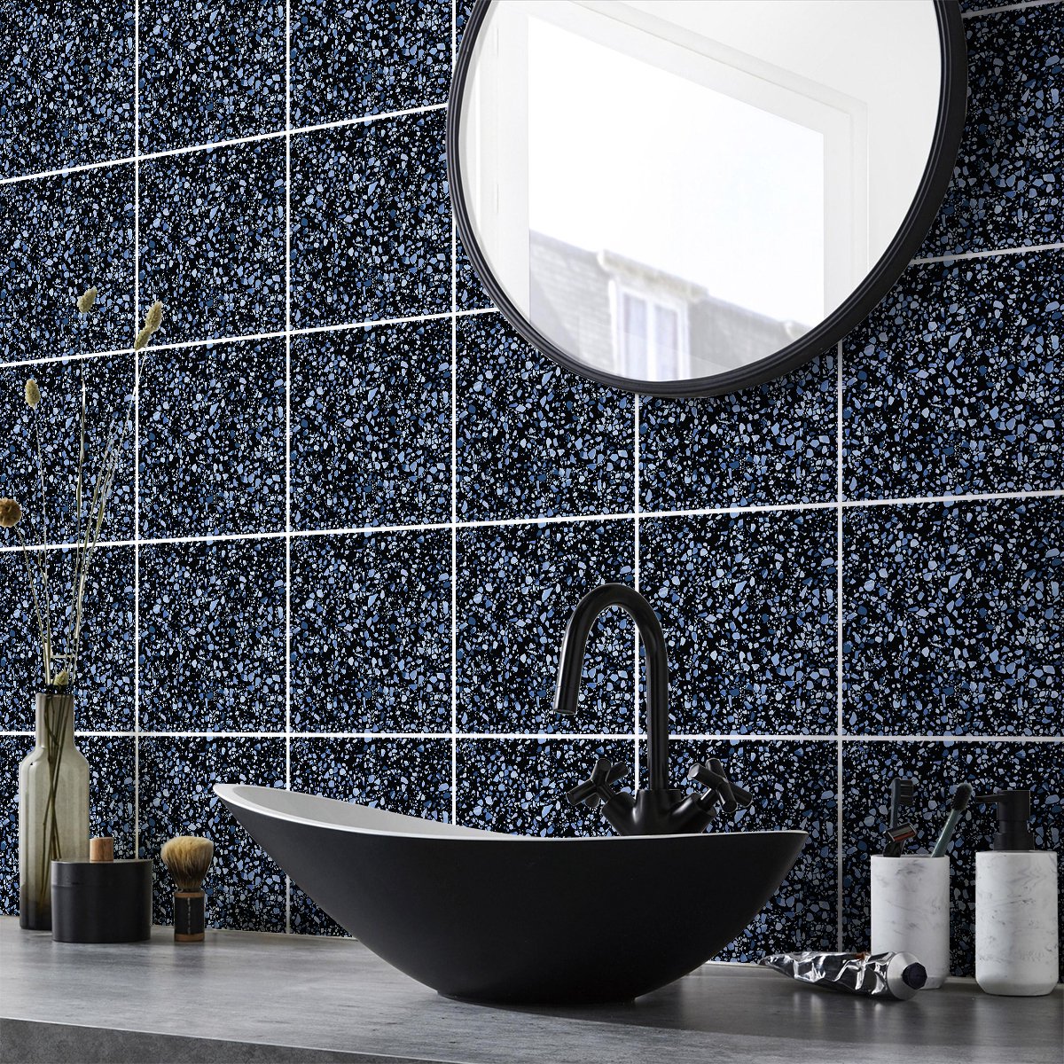 Ambiance Sticker Zelfklevende tegelmuurstickers voor keuken en badkamer - 24 Terrazzo Vita cementtegelstickers - 24 stickers 10x10cm Multi color