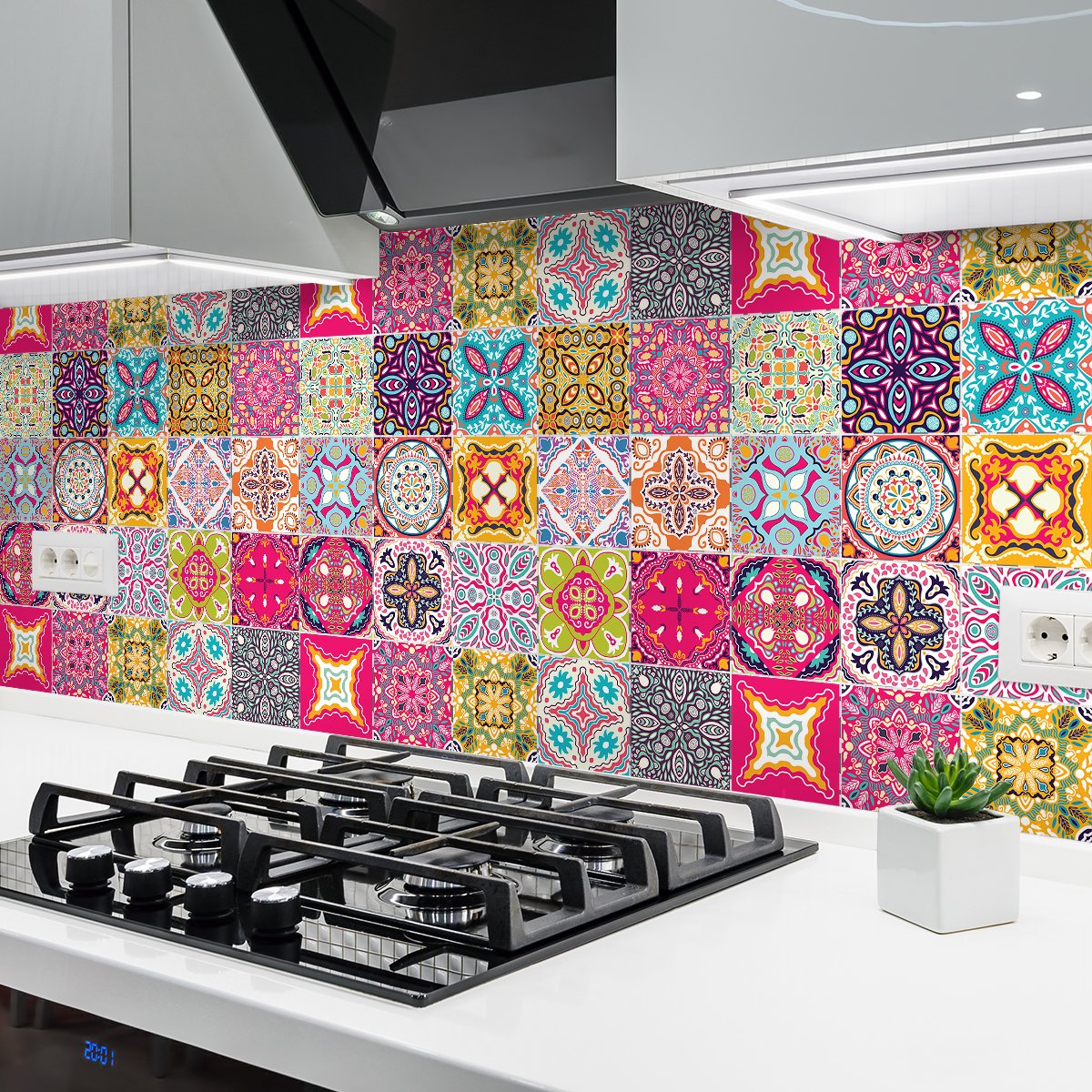 Ambiance Sticker Zelfklevende tegelmuurstickers voor keuken en badkamer - 24 Azulejos Amadea tegelstickers - 24 stickers 20x20cm Multi color