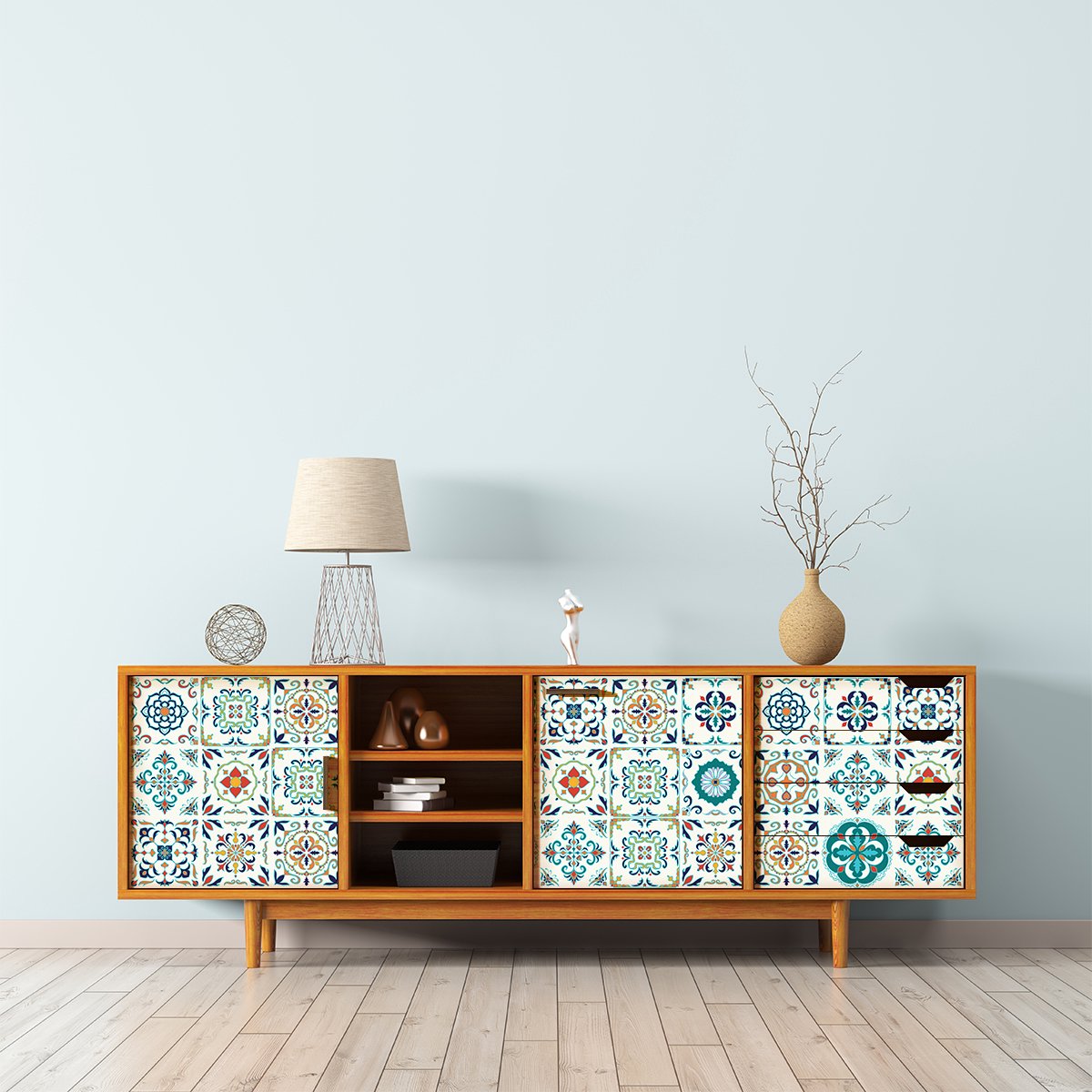 Ambiance Sticker Meubeldecoratiestickers - Zelfklevende stickers voor keuken en woonkamer - 30 ANGIA meubeltegelstickers - 30 stickers 15x15cm Multi color