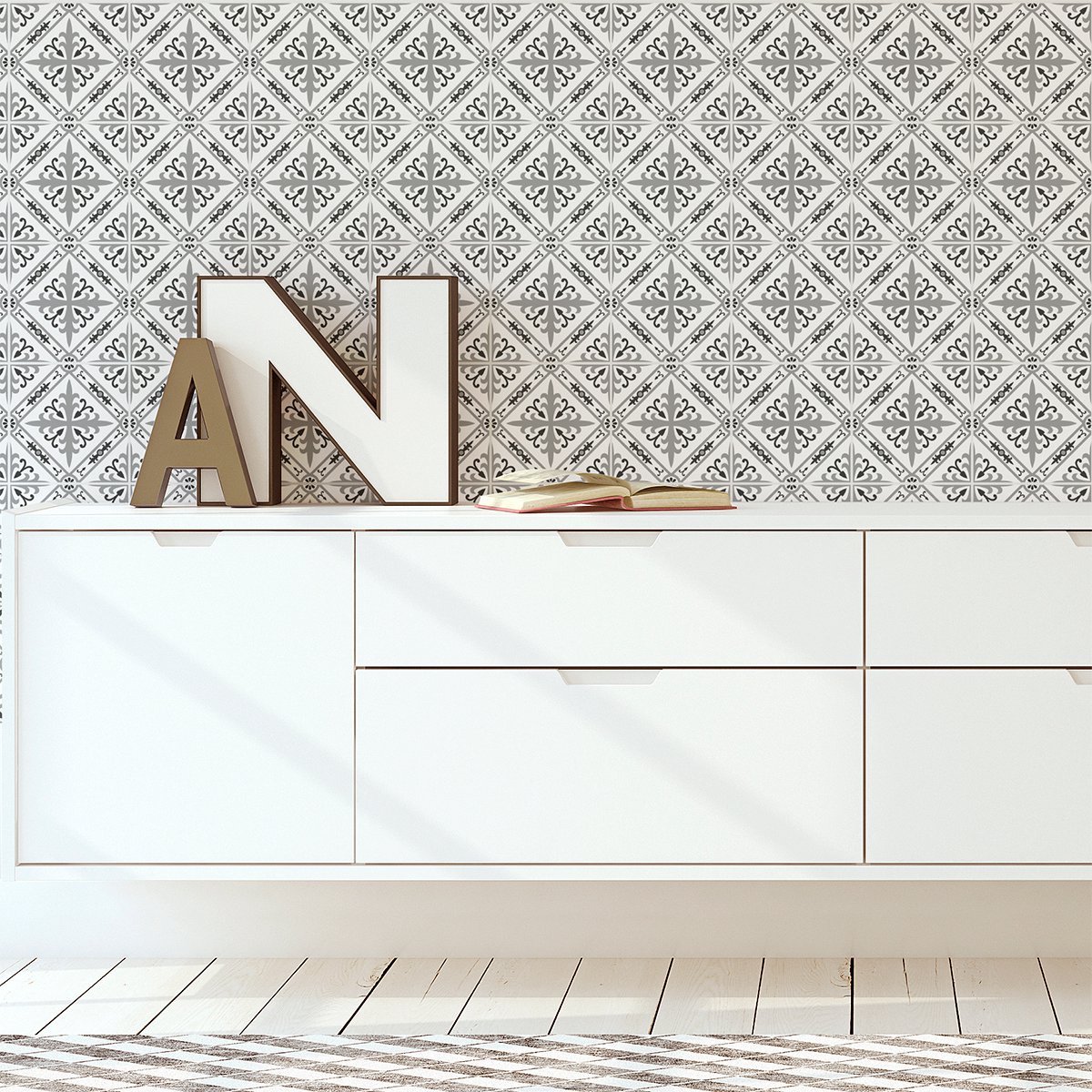 Ambiance Sticker Zelfklevende tegelmuurstickers voor keuken en badkamer - 60 cementtegelstickers, Azulejos Luca - 60 stickers, 10x10cm Multi color