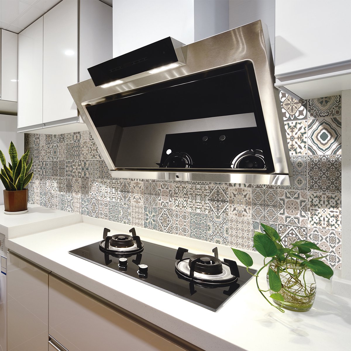 Ambiance Sticker Zelfklevende tegelmuurstickers voor keuken en badkamer - 24 cementtegelstickers, Azulejos Amador-stijl - 24 stickers, 10x10 cm Multi color