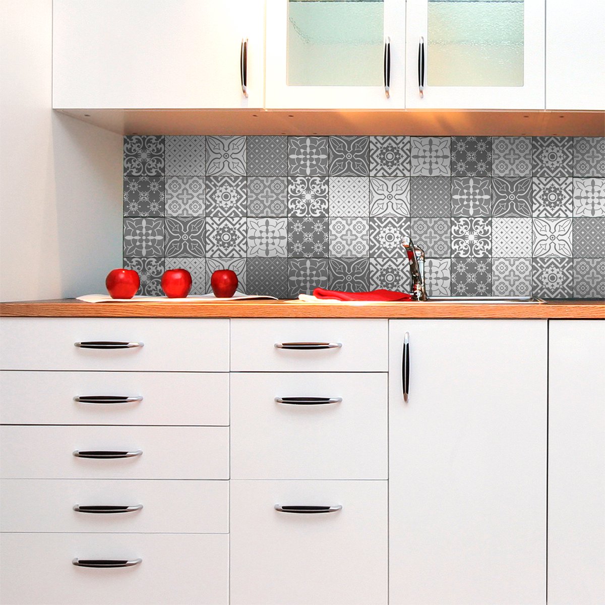 Ambiance Sticker Zelfklevende muurtegelstickers voor keuken en badkamer - 12 cementtegelstickers in grijstinten, Santa Cruz - 12 stickers, 20x20cm Multi color