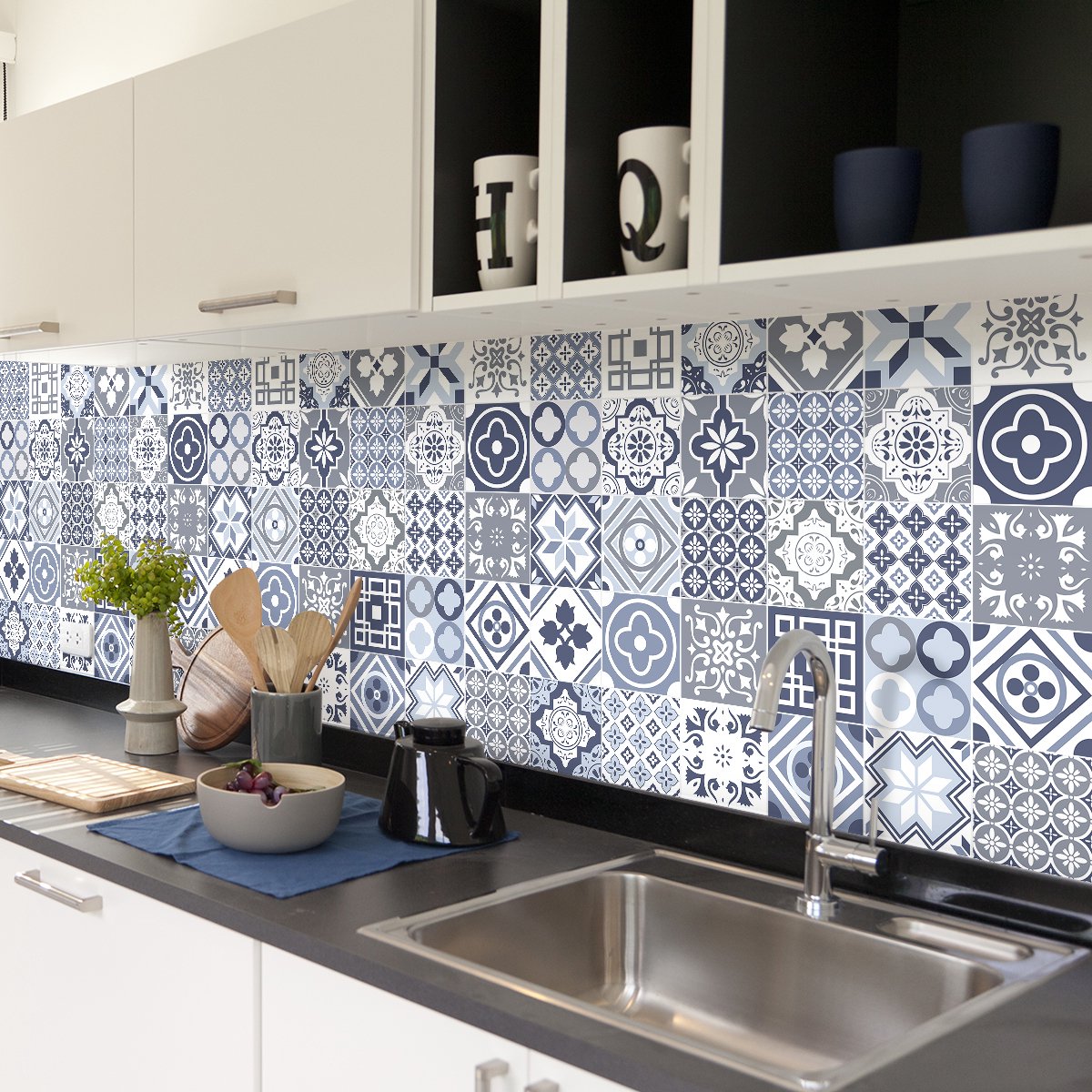 Ambiance Sticker Zelfklevende tegelmuurstickers voor keuken en badkamer - 30 RISONIZO cementtegelstickers - 30 stickers 15x15cm Multi color