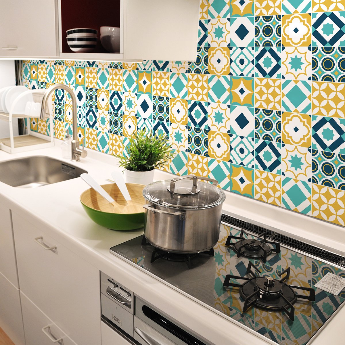 Ambiance Sticker Zelfklevende tegelmuurstickers voor keuken en badkamer - 30 Azulejos Isodora cementtegelstickers - 30 stickers 15x15cm Multi color