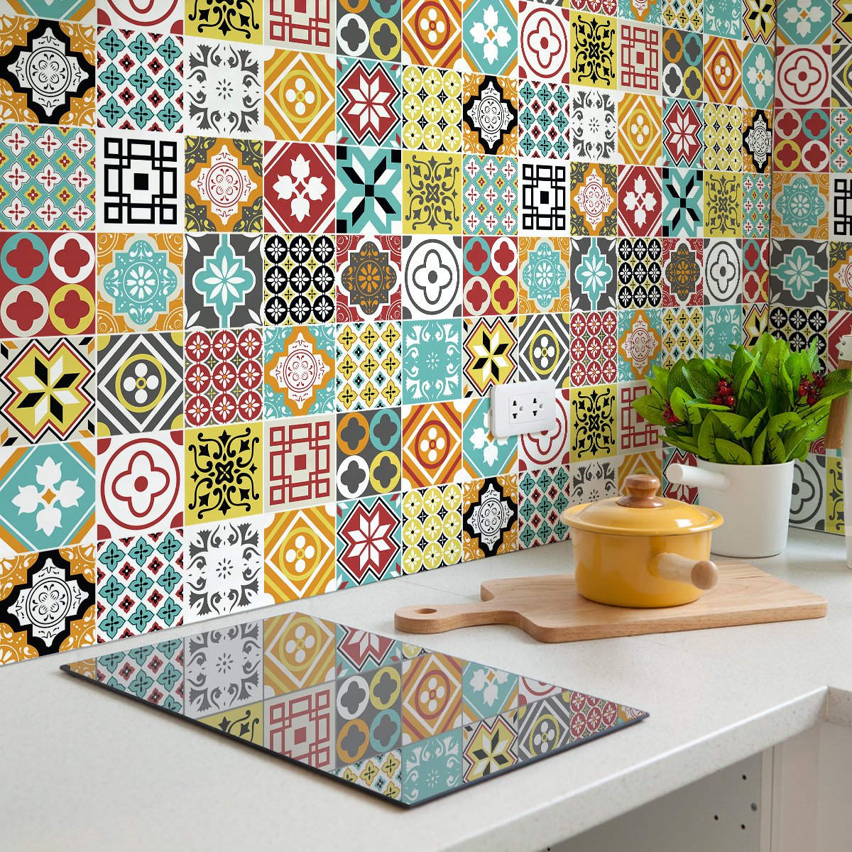 Ambiance Sticker Zelfklevende tegelmuurstickers voor keuken en badkamer - 30 NINOS cementtegelstickers - 30 stickers 15x15cm Multi color