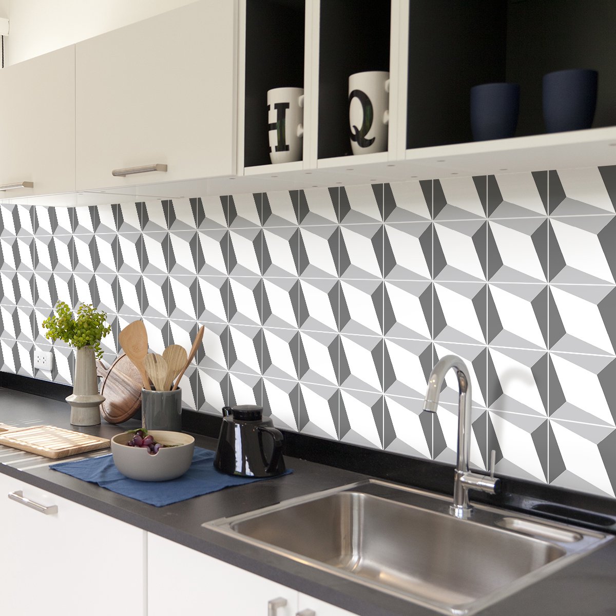 Ambiance Sticker Zelfklevende tegelmuurstickers voor keuken en badkamer - 30 geometrische cementtegelstickers - 30 stickers 20x20cm Multi color