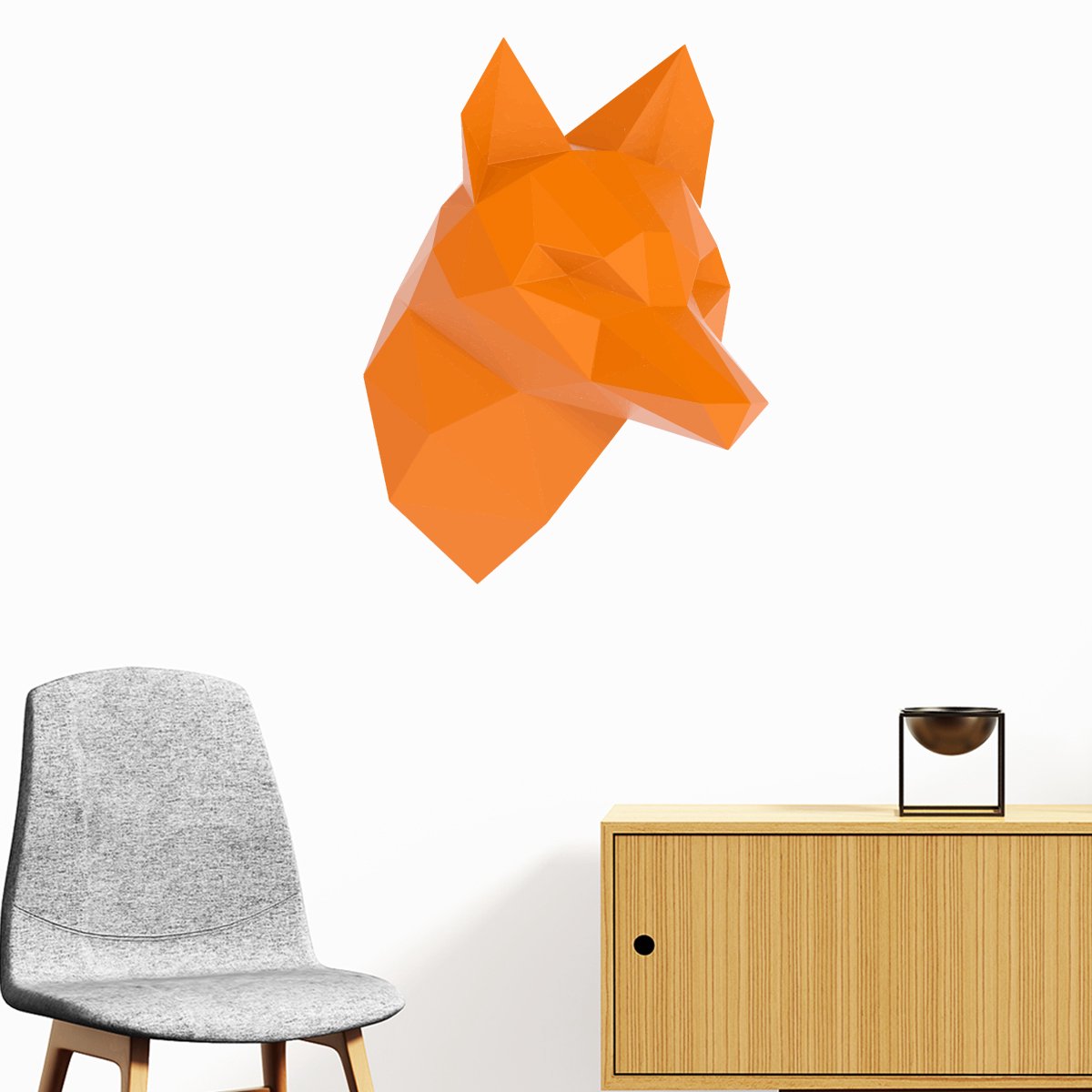 Ambiance Sticker 3D origami sticker van een oranje vos in profiel, 30 x 20 cm Multi color