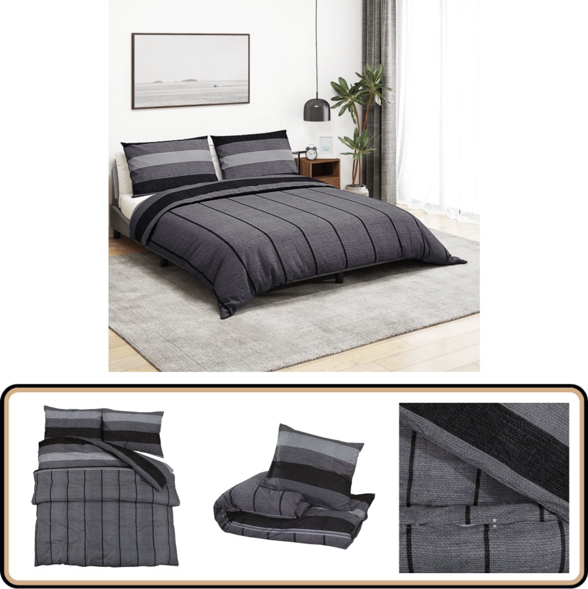 vidaXL Dekbedovertrekset 200x200 cm katoen grijs Dekbed - Dekbedden - Dekbedovertrek - Overtrek