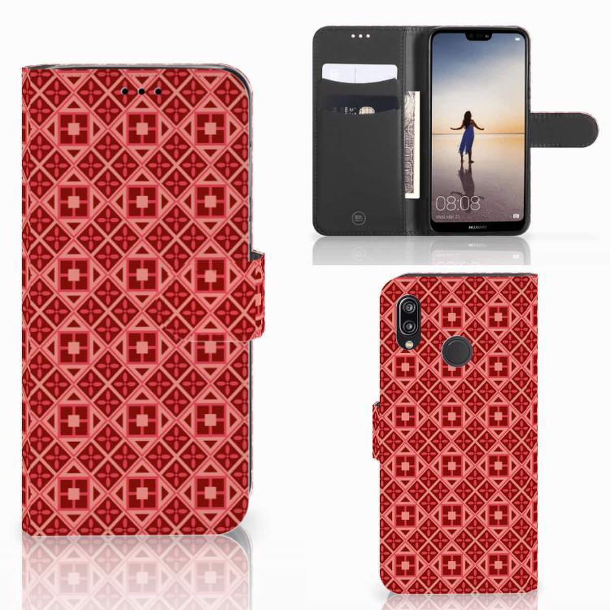 voor Samsung Galaxy A30 Telefoon Hoesje Batik Rood