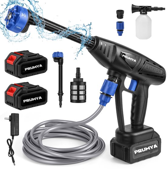 Foto: 60bar 500w elektrische hogedrukreiniger auto wasmachine met schuimmondstuk ideaal voor auto huis en tuin inclusief 2x accu 1x oplader krachtig waterkanon voor professionele reiniging