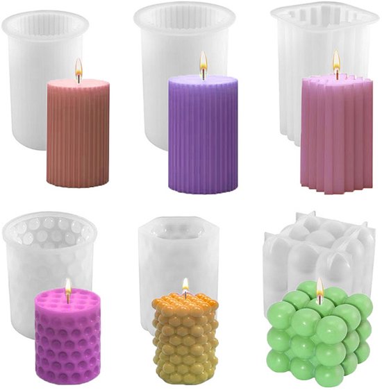 Foto: 6 stuks kaars mal mallen kaarsenmal kaarsen mallen siliconen siliconen mallen wit cylindrical en kubus verschillende vormen hobbygereedschap voor kaarsen en gips maken