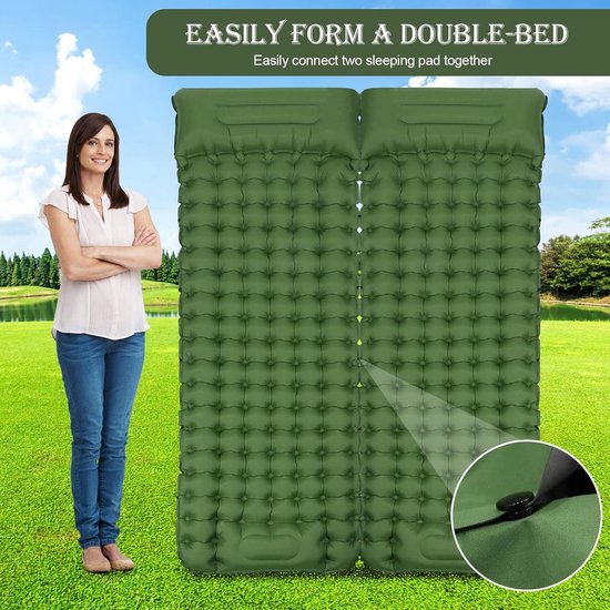 Inflatable Camping Mat Waterproof Thick Self-Inflating Air Mattress with Cushion - Foldable Insulation Mat for Hiking Travel Beach Tent (Green) — afbeelding 3