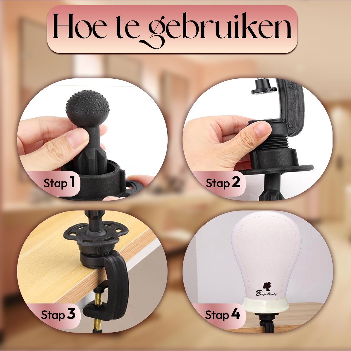 BenjaBeauty Oefenhoofd - Mannequin hoofd - Kappershoofd - Pruikenstandaard - Pruiken dames - Pruik - Satijn - 24 inch — afbeelding 7