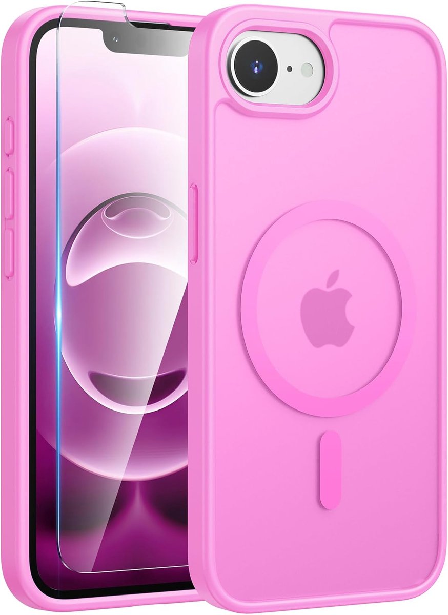 Exobox Geschikt voor Apple iPhone 16e - Robuuste Militaire Duurzame - Met Screenprotector - Back Cover Hoesje - Roze