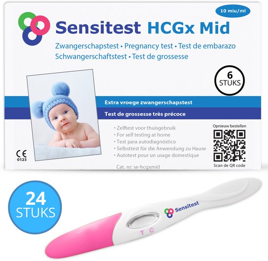 Sensitest Zwangerschapstest Midstream – 24 stuks – 10 mIU/ml – Test vanaf 6 dagen vóór menstruatie – Uitslag in 5 minuten – Inclusief handleiding & zwangerschapskalender