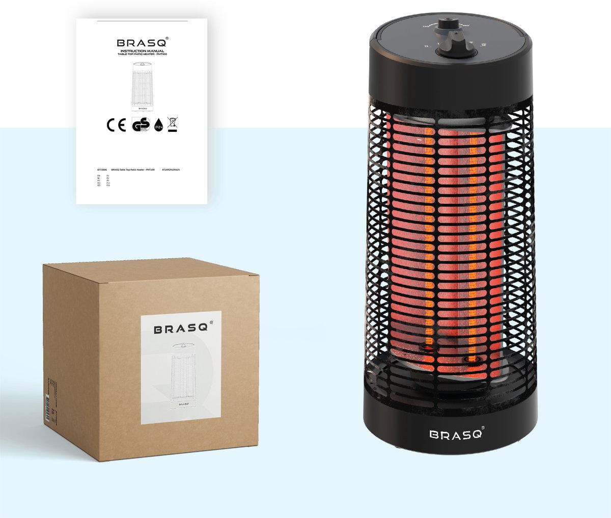 BRASQ Elektrische Terrasverwarmer staand – Tafelmodel - 1200 watt - 2 Warmtestanden – met Zwenkfunctie - Infrarood Heater – Spatwaterdicht - Verwarming Voor Binnen en Buiten - Zwart – foto 6