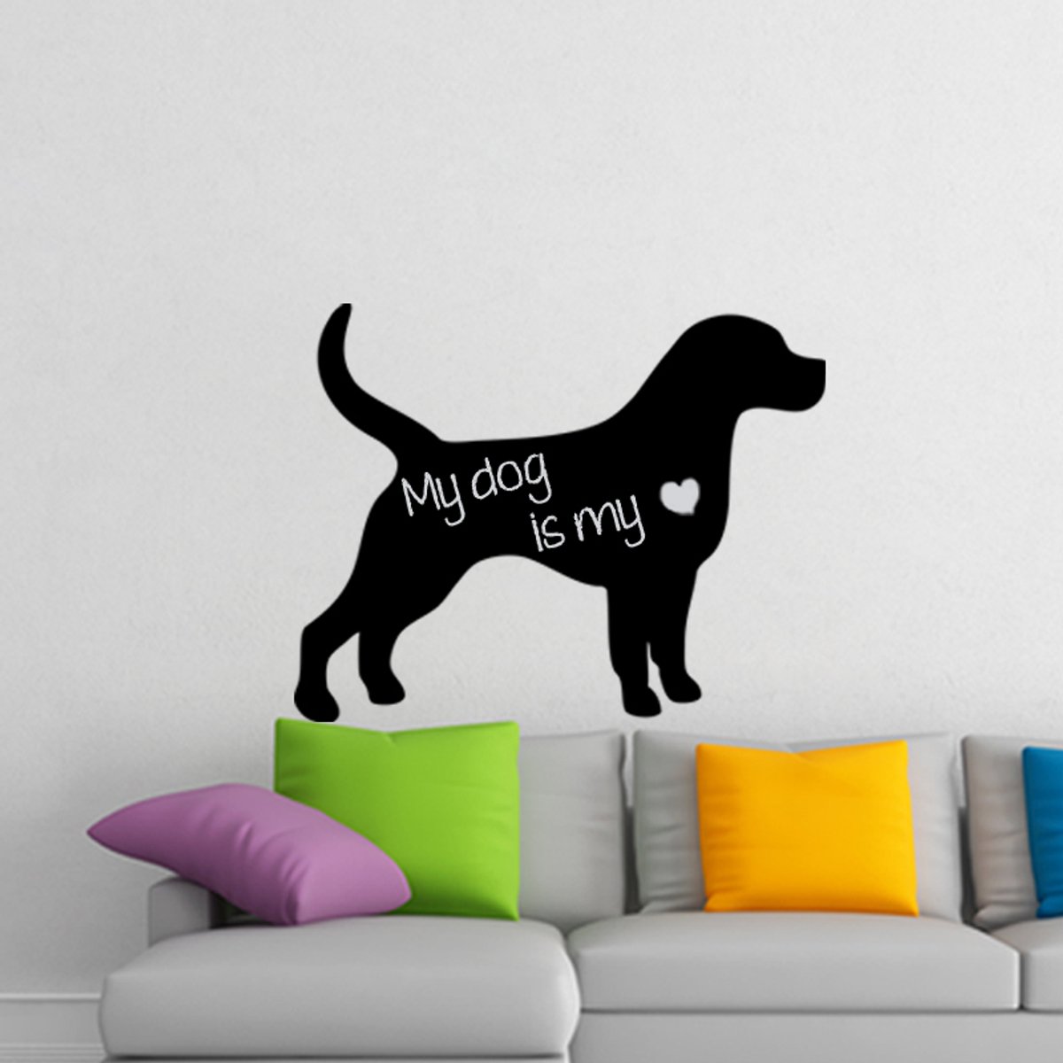 Ambiance Sticker Schoolbordsticker - uitwisbare zelfklevende muurstickers - HONDENSILHOUET - 40x50cm Multi color