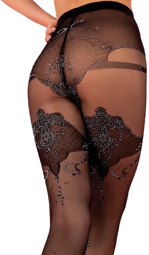 Culotte Imprimé Métallique - 15 Deniers - Zwart - Taille : L - Modèle : Meridany - Livco Corsetti