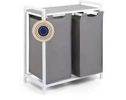 Blumtal Wasmand met 2 vakken - Wasmand met betonlook plank - Metalen frame - Wasmand met poten - Wit en grijs