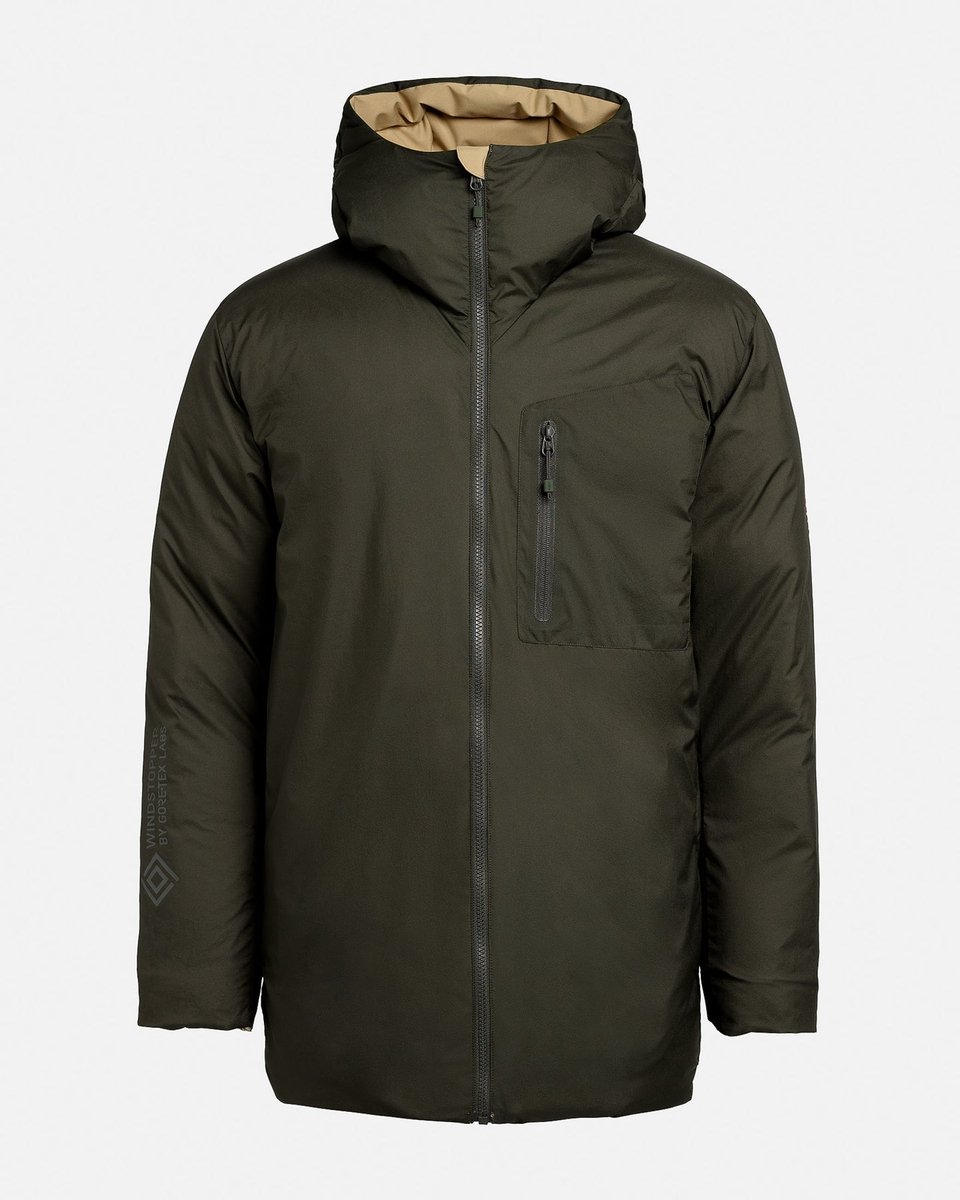 The Mountain Studio Windstopper Reversible Down Parka Forest Green / Sand L