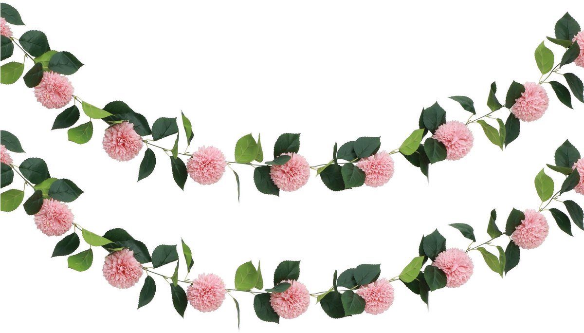 Chaks Kunstbloem slinger dahlia's - 2x - 220 cm - roze - bruiloft versiering - guirlande - decoratie