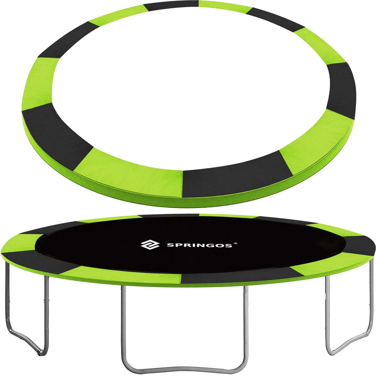 Springos Trampoline Rand | Ø 363-369 cm | Beschermrand Trampoline | Rond | Groen | Zwart
