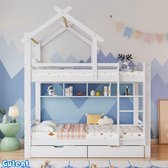 Bol.com Gutent Kinderstapelbed - met laden en legplanken - met driestaps haakse ladder - met relingen - grenen frame - Wit - 90x... aanbieding