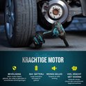 Makr slagmoersleutel naast een autoband, krachtige borstelloze motor, 3Ah batterij.