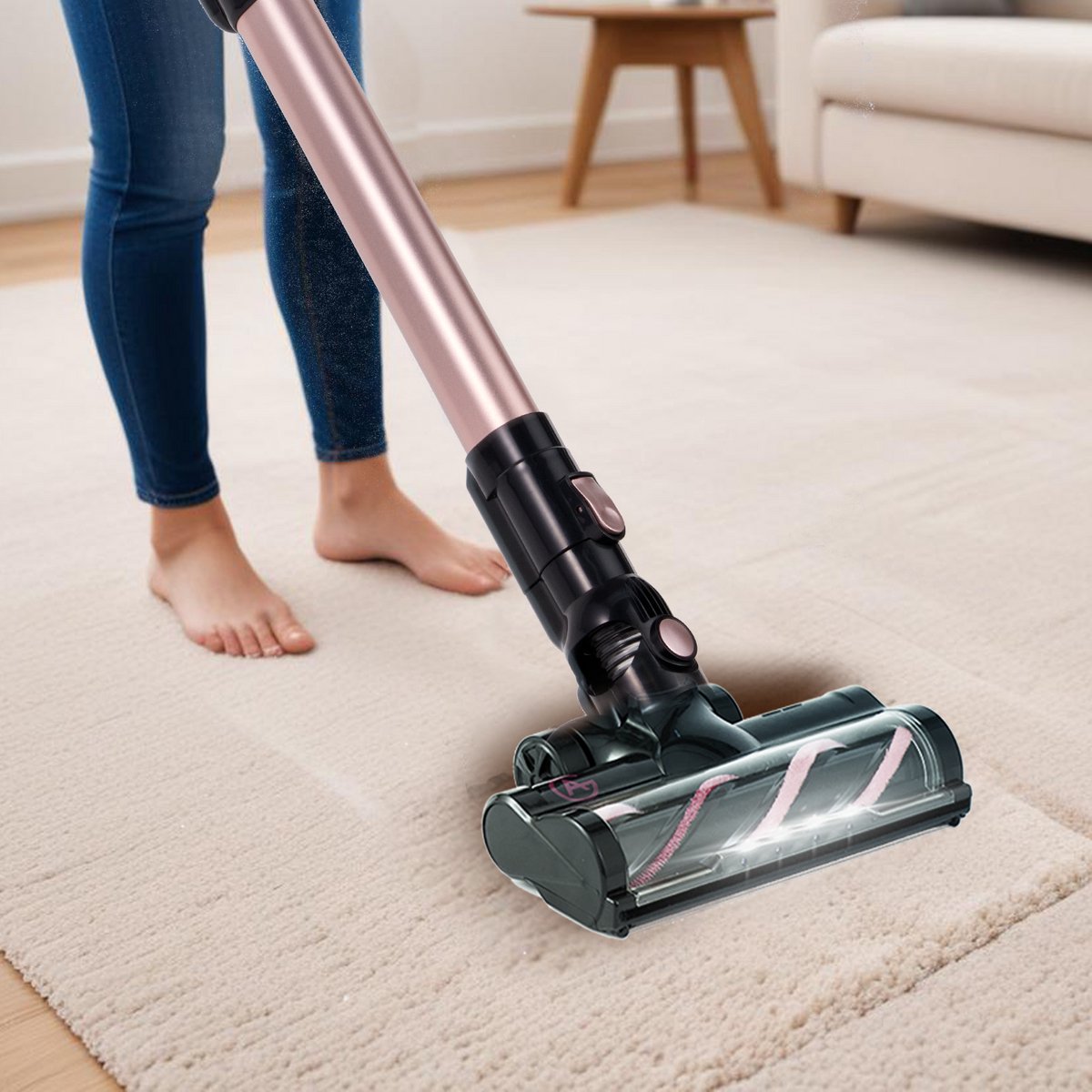 AG4200 Steelstofzuiger Draadloos - Stofzuiger Zonder Zak - Rose Gold - Geschikt voor Dierenharen- Krachtig -Kruimeldief- Draadloze Stofzuigers - Steelstofzuigers - Kruimelzuiger - Compact & Licht — afbeelding 7