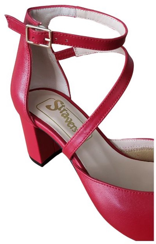 Stravers - Escarpins Elegant à bride cheville et talon carré - Rouge - Taille 44 - Escarpins femme grande taille