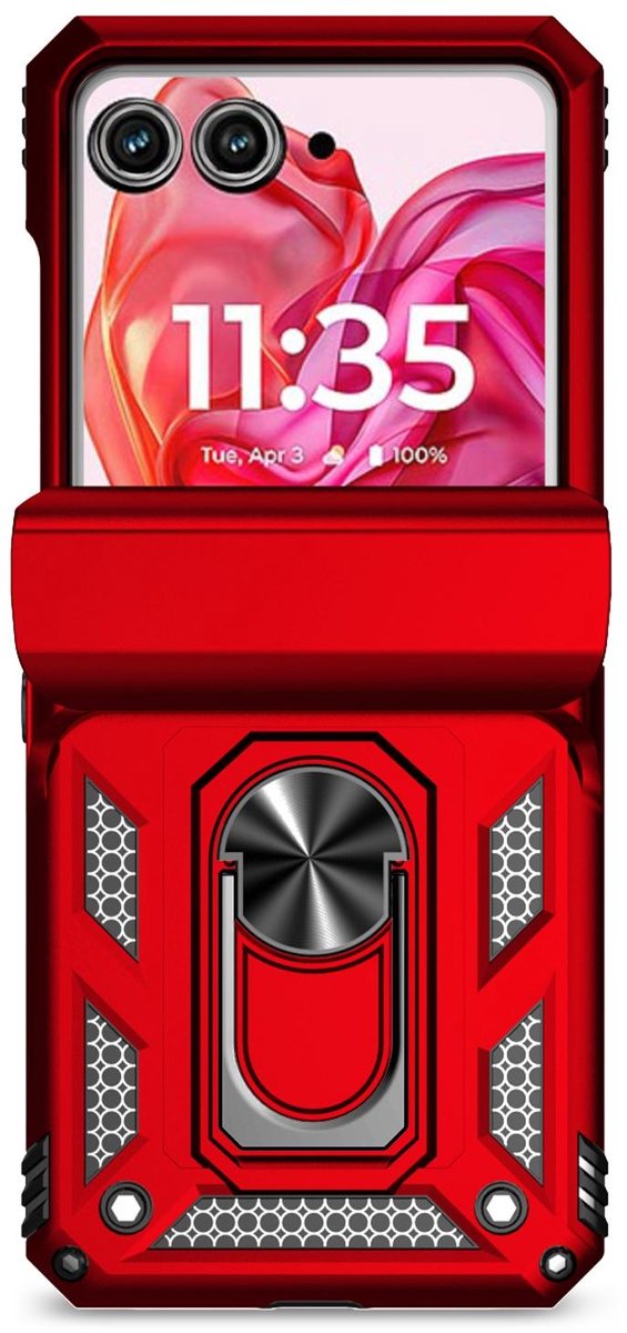 Mobigear Hoesje geschikt voor Motorola Razr 50 Telefoonhoesje Hardcase | Mobigear Armor Ring Backcover Shockproof met Ringhouder | Schokbestendig Razr 50 Telefoonhoesje | Anti Shock Proof - Rood
