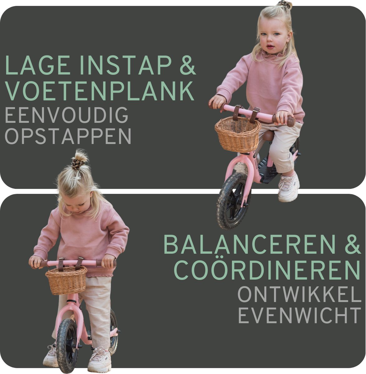 Bandits & Angels Metalen Loopfiets Met Mandje Starter Roze met Voetenplank vanaf 2 Jaar - Limited Edition - Vintage Roze Loop Fiets - Verstelbaar Zadel 29 tot 39 cm - Meisjes - Compact en Veilig - Lage Instap met Voetenplank — afbeelding 4