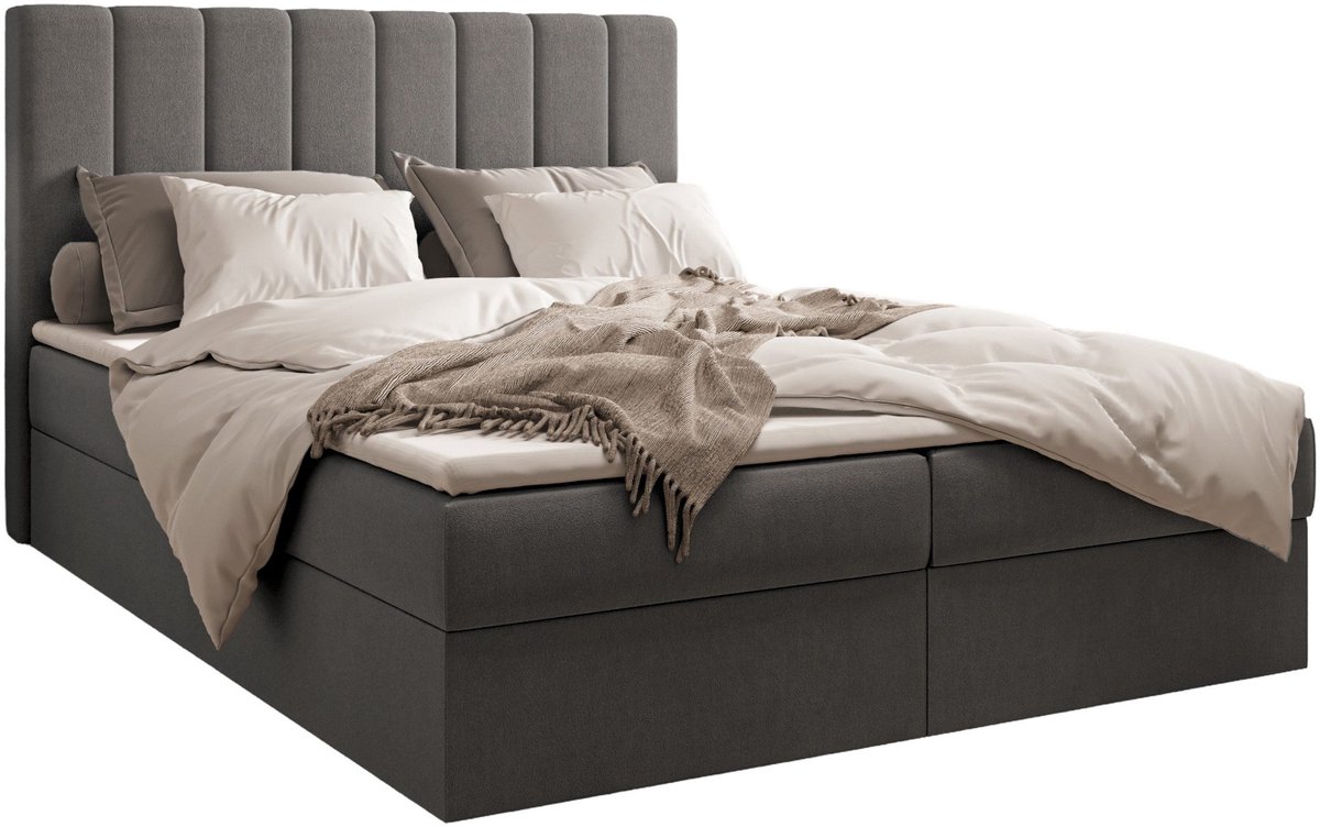 Boxspring Bed 01 - Bed - Comfortabel topmatras - Met hoofdeindeTot 300KG - Opbergruimte - 180x200 - Trinity 15 - Grafiet