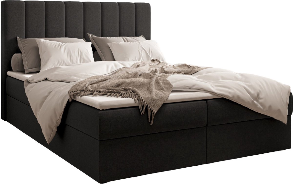 Boxspring Bed 01 - Bed - Comfortabel topmatras - Met hoofdeindeTot 300KG - Opbergruimte - 160x200 - Trinity 16 - Zwart