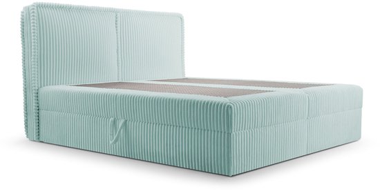 Lit Boxspring 04 - Structure en bois et panneau stratifié - Lit avec bac à linge - Tissu velours côtelé - 160x200 - Menthe (Ambiance 14)