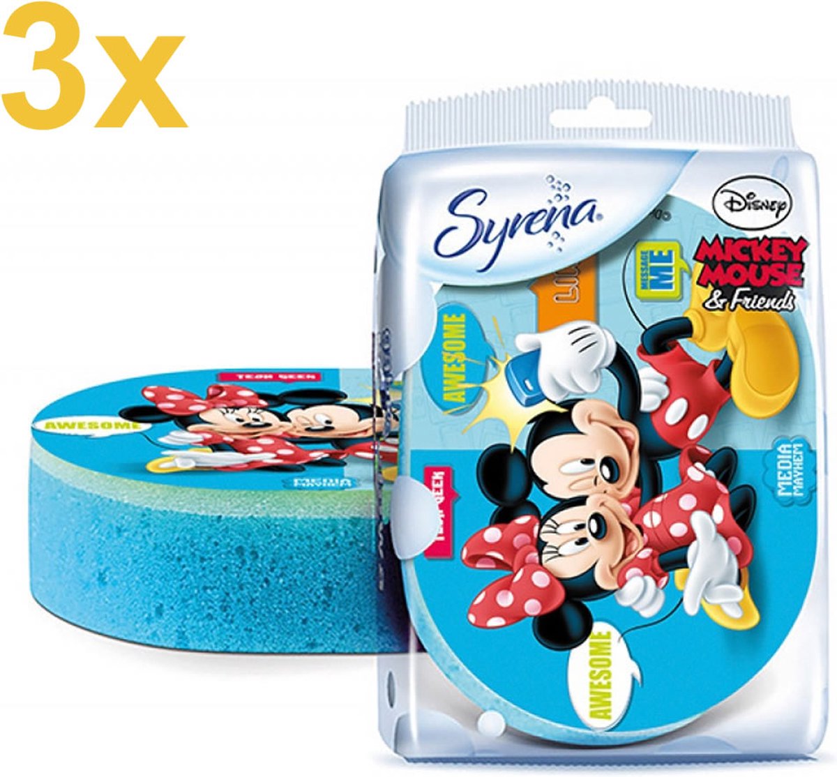 Syrena - Mickey Mouse & Friends - Badspons voor Kinderen - Mix Kleuren & Mix Characters - 3 Stuks - Voordeelverpakking