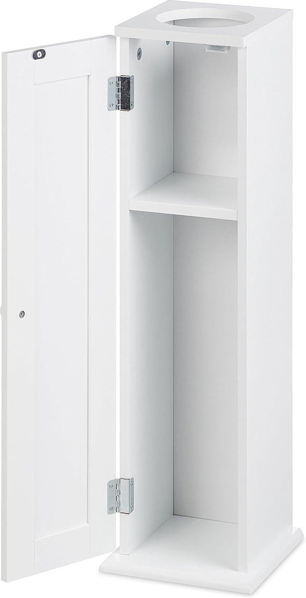 Relaxdays staande wc rolhouder, 2 vakken, toiletkast HBD: 77x18,5x17,5 cm, magnetische deur, handgreep rvs, wit/zilver