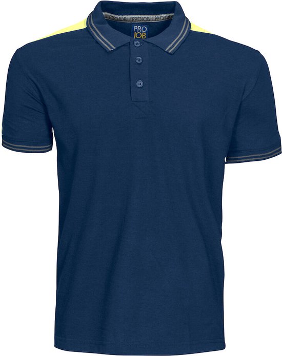 Polo ProJob 2018 avec empiècements fluorescents 642018 - Bleu marine/jaune HV - S