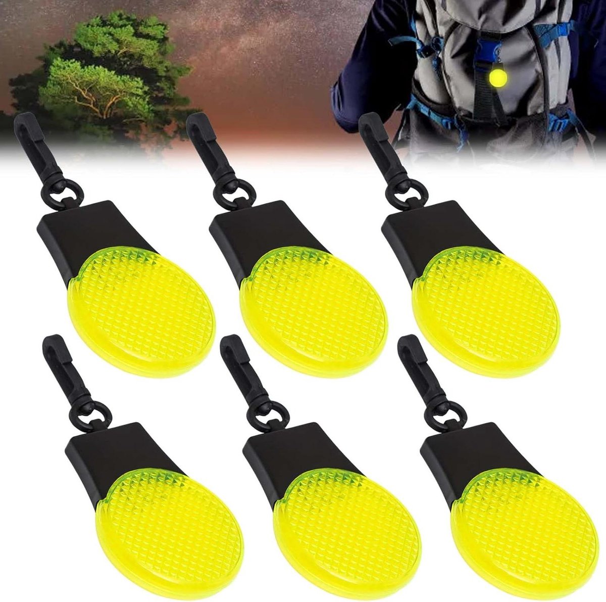 Veiligheidslicht 6 stuks LED Knipperlicht - Reflectoren Hanger Schooltas - Continu Licht Kinderwagen - Jogger Huisdieren .