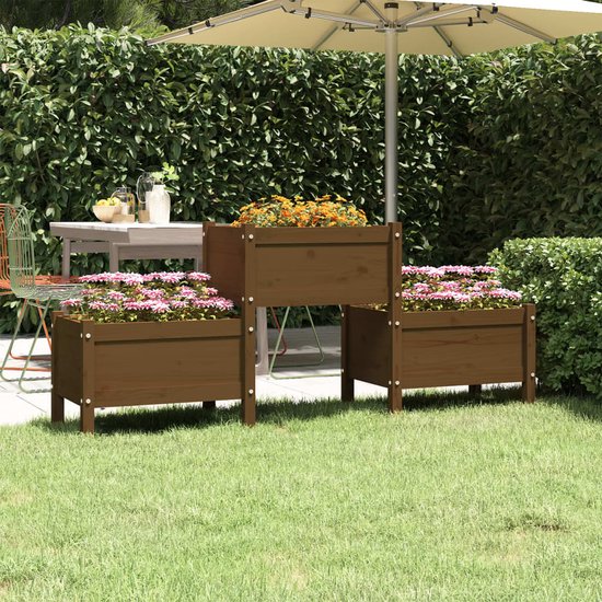Maceta Elevada Costway De Madera De Abeto 120 X 43,5 X 51 Cm Con 5 Hoyos De Drenaje