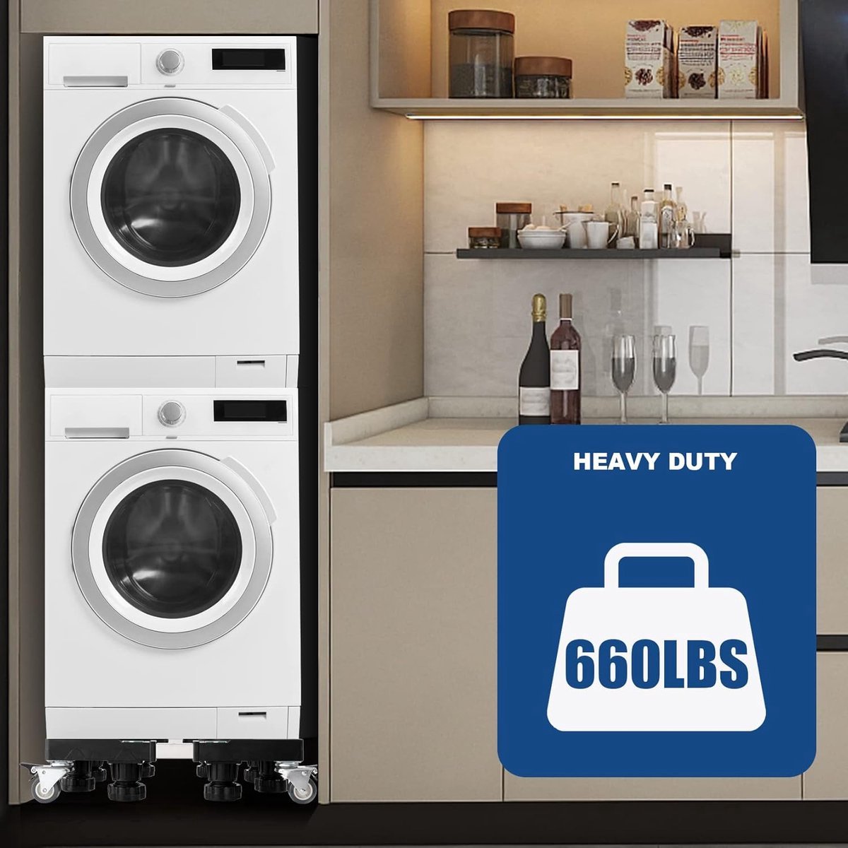 BOTC Wasmachine Verhoger met Wielen - Wasmachine opbouwmeubel - Wasmachine Verhoger - Universele verhoging voor Witgoed — afbeelding 7
