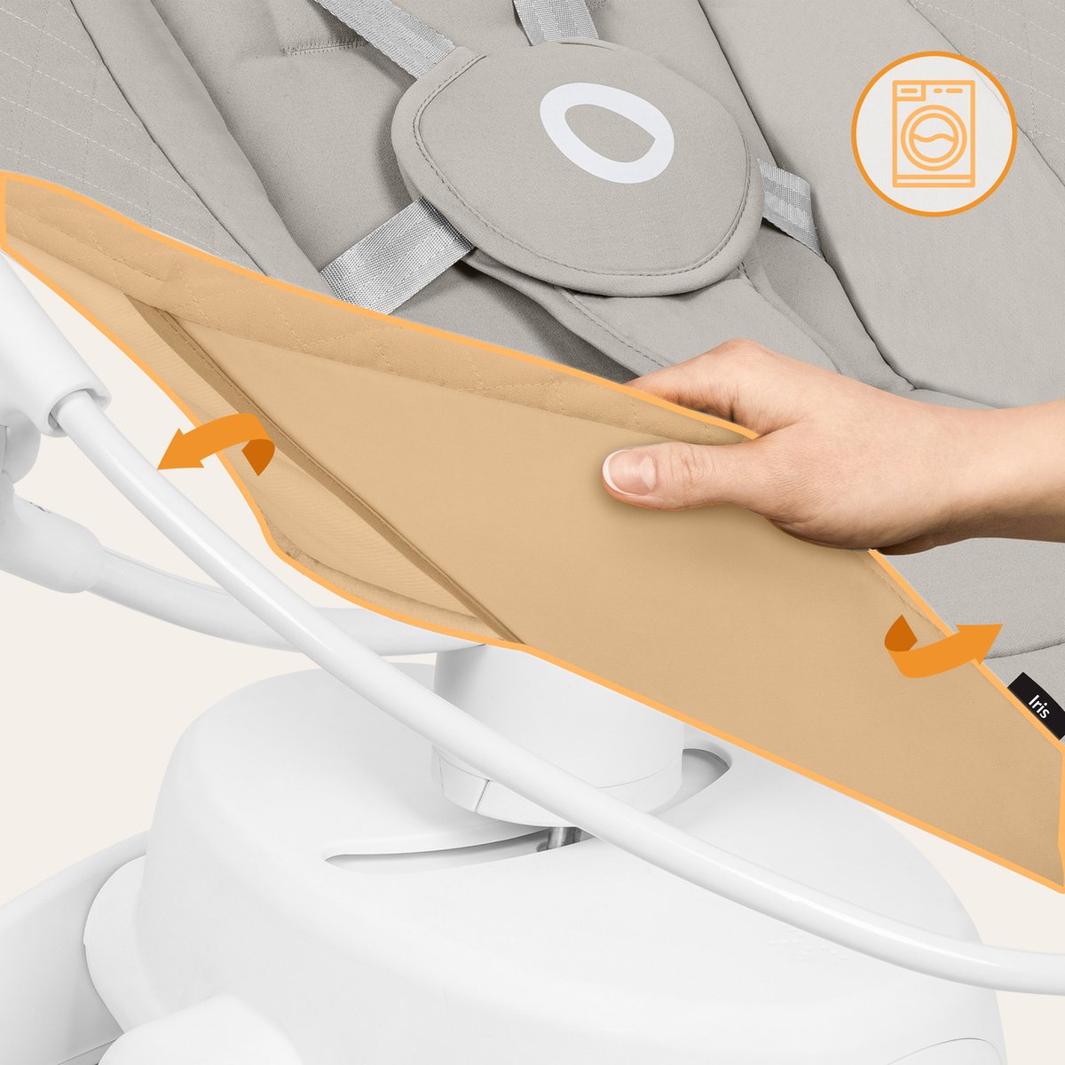 Lionelo Iris Premium Babyschommel – 360° Draaibaar Zitje – 3 Rugstanden – 3 Schommelbewegingen – 5 Snelheidsstanden – 12 Melodieën – Speelboog – Wasbare Bekleding – Tot 9 kg - Baby Schommelstoel & Wipstoel – foto 6