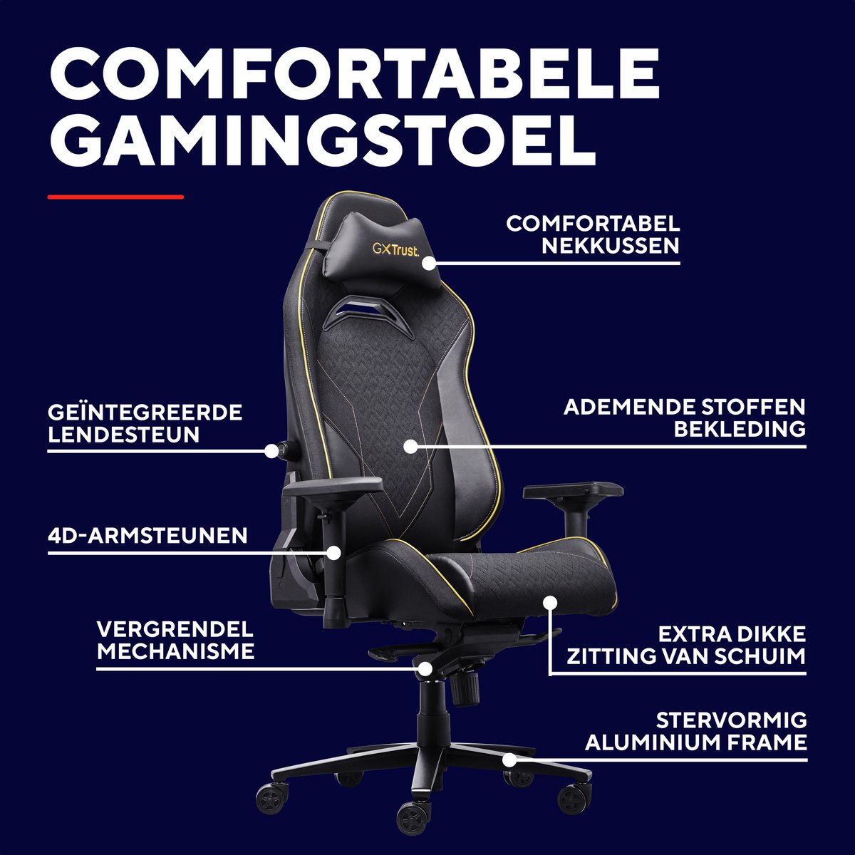 Afbeelding 2 van Trust GXT 721 Ruya Pro - Premium Gaming Stoel - Nekkussen - Verstelbare Rug Ondersteuning - Hoogte Verstelbaar - Rug- & Armleuningen Verstelbaar - Zwart/Grijs
