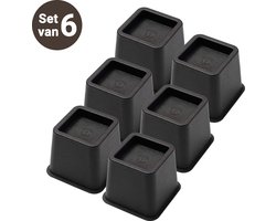 JustValue Meubelverhoger Set - 6 Stuks - Verhoogt met 8 cm - Max. 600 kg - Zwart - Stoelverhogers - Bedklossen - Stoelverhogers Volwassenen